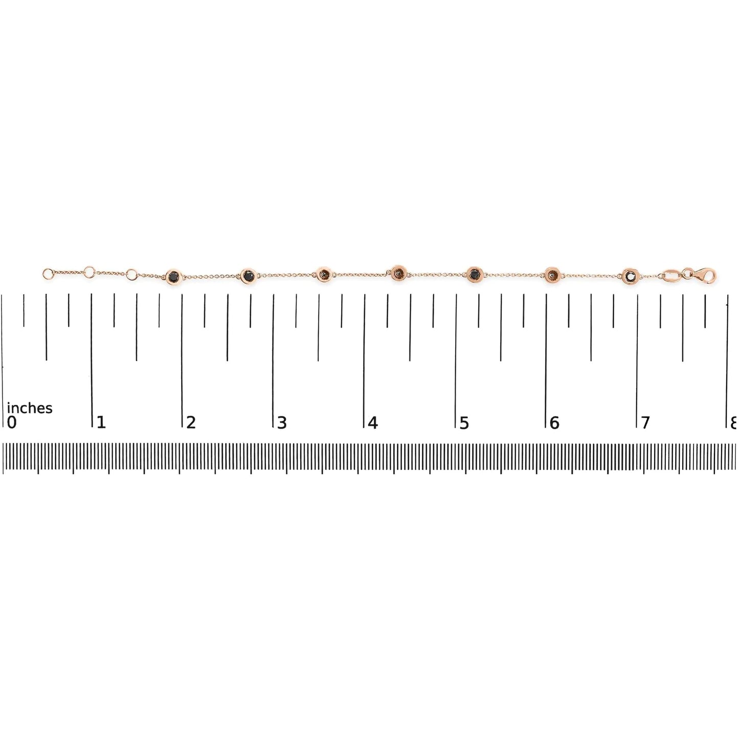 14K Rose Gold 1.00 Cttw Bezel Set Black Diamond 7 Station Link Bracelet (Black Color, I2-I3 Clarity) - 7.5" Inches WEM Support (www.WEM.support)