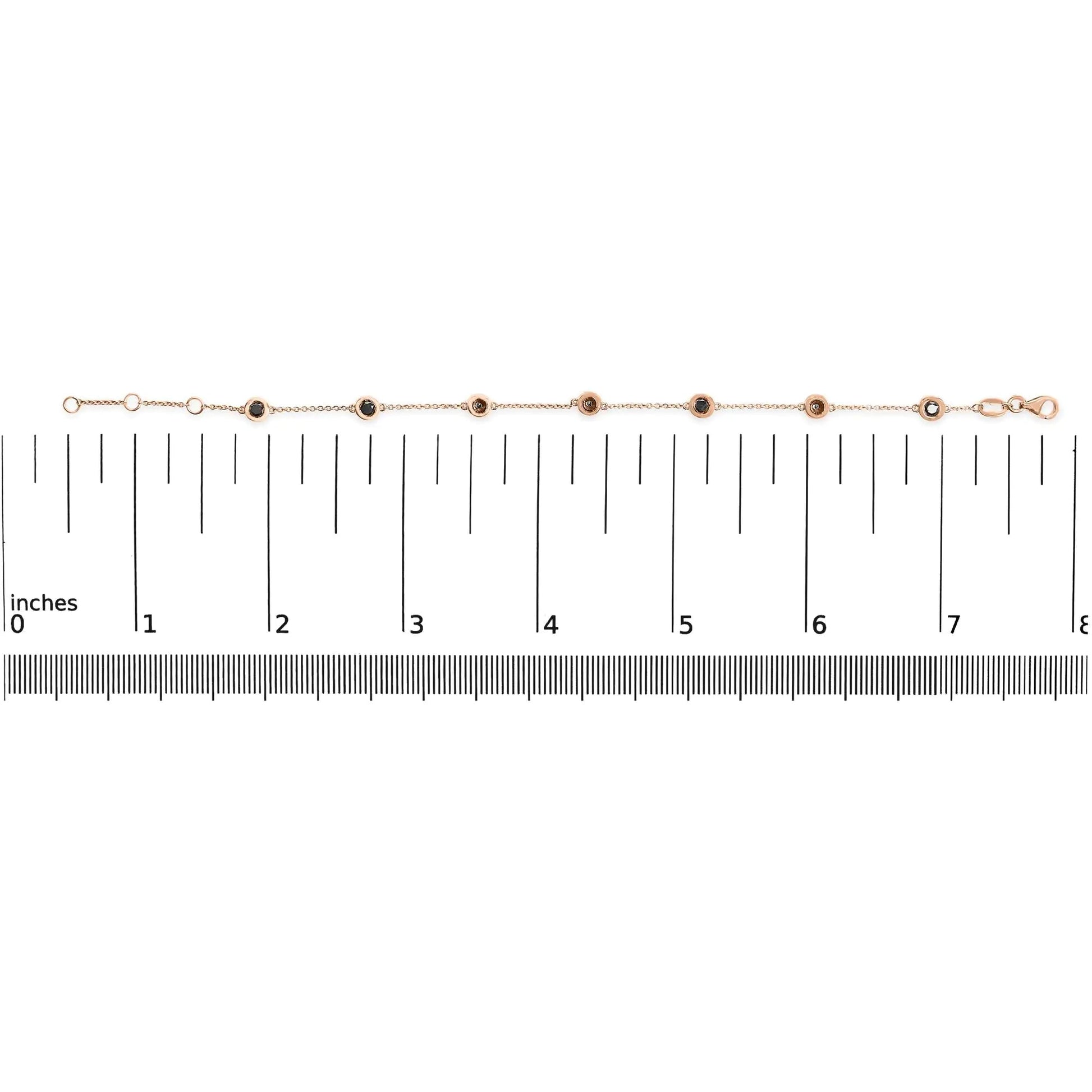 14K Rose Gold 1.00 Cttw Bezel Set Black Diamond 7 Station Link Bracelet (Black Color, I2-I3 Clarity) - 7.5" Inches WEM Support (www.WEM.support)