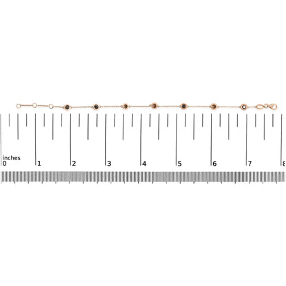 14K Rose Gold 1.00 Cttw Bezel Set Black Diamond 7 Station Link Bracelet (Black Color, I2-I3 Clarity) - 7.5" Inches WEM Support (www.WEM.support)