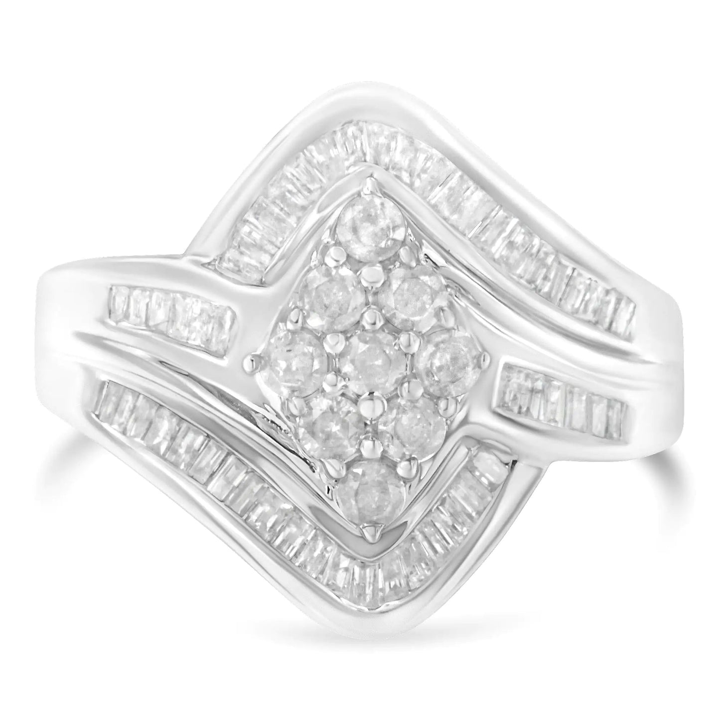 10K White Gold Diamond Bypass Cluster Ring (1 Cttw, I-J Color, I2-I3 Clarity) WEM Support (www.WEM.support)