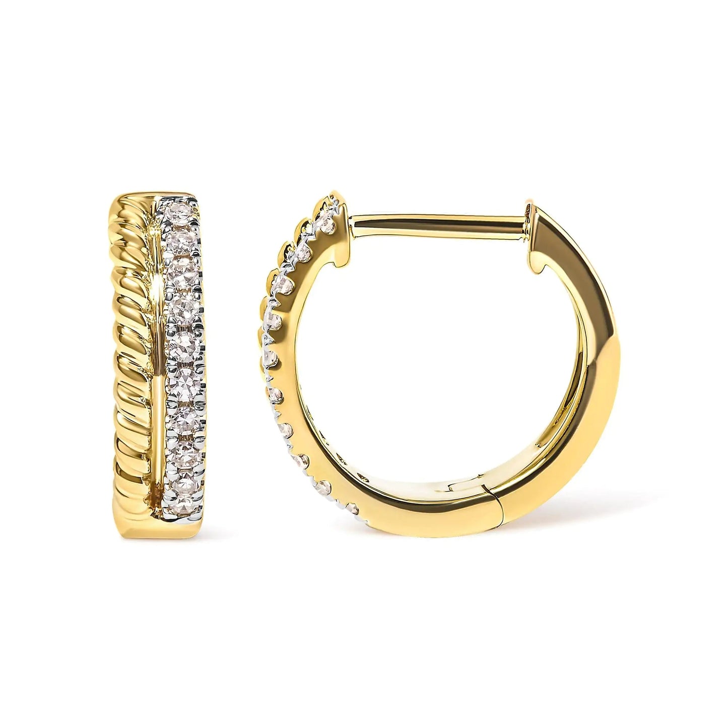 10K Yellow Gold 1/10 Cttw Diamond and Rope Twist Huggy Hoop Earrings (H-I Color, I1-I2 Clarity) WEM Support (www.WEM.support)