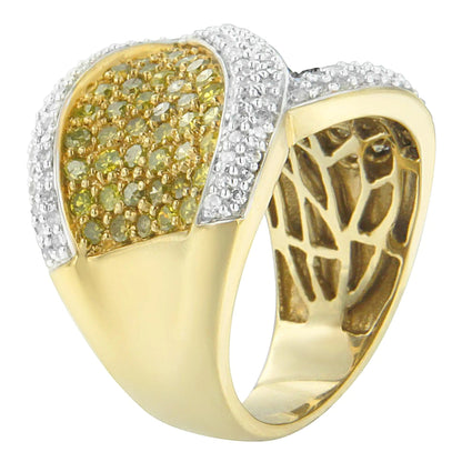 14K Yellow Gold Yellow, White, and Champagne Round-Cut Diamond Cross-over Ring (1 1/2 cttw, H-I Color, I1-I2 Clarity) WEM Support (www.WEM.support)