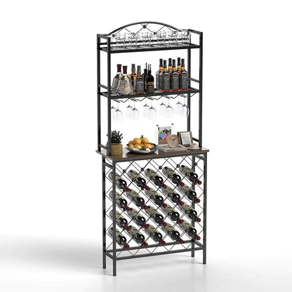 Tall Wine Holder Stand With Wine Glass Holder WEM Support (www.WEM.support)