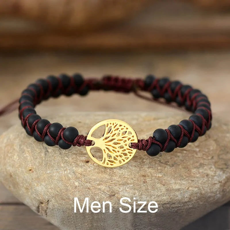 Tree Charm African Jasper Braided Yoga Bracelet WEM Support (www.WEM.support)