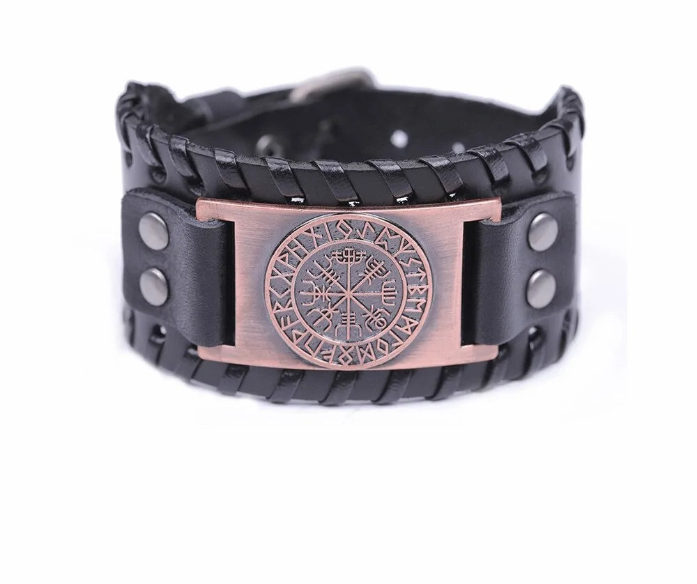 Retro Wide Leather Pirate Compass Bracelet WEM Support (www.WEM.support)