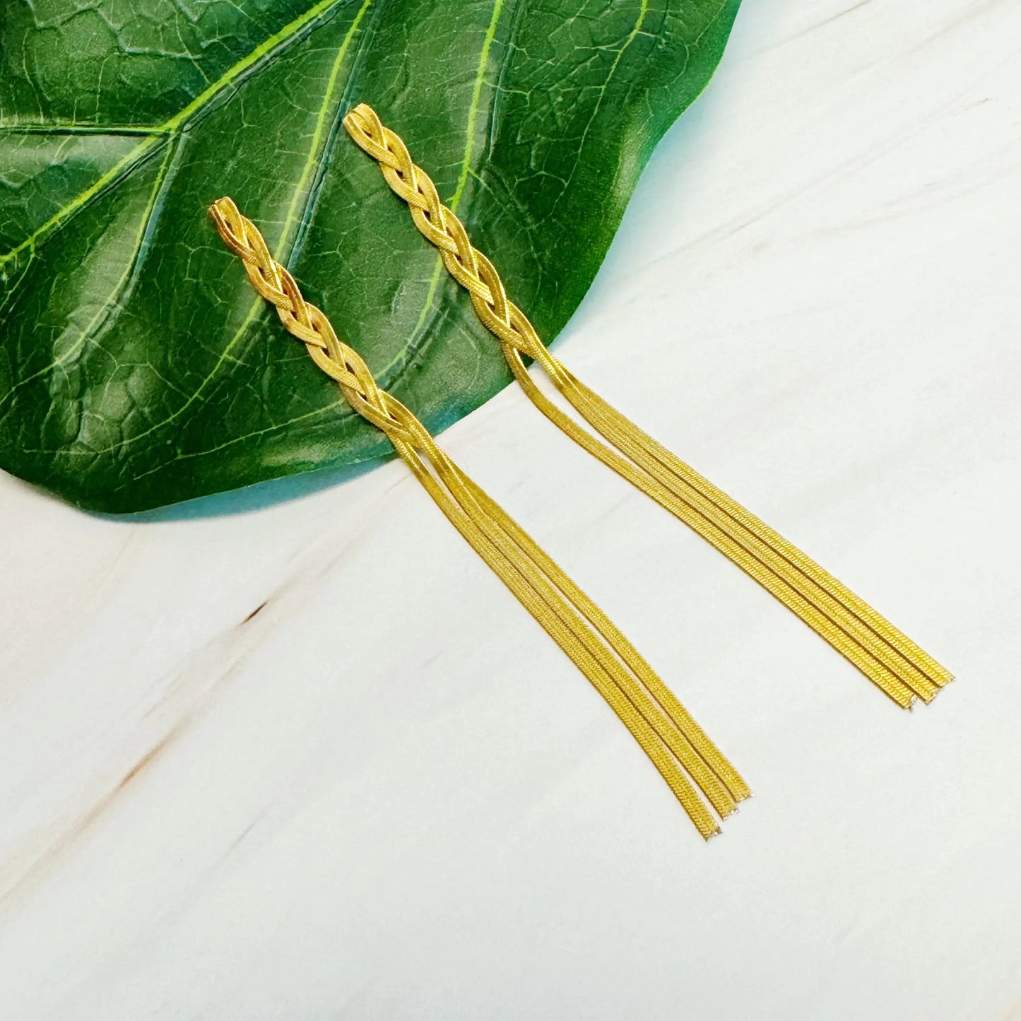 Braided Herringbone Chain Drop Earrings WEM Support (www.WEM.support)