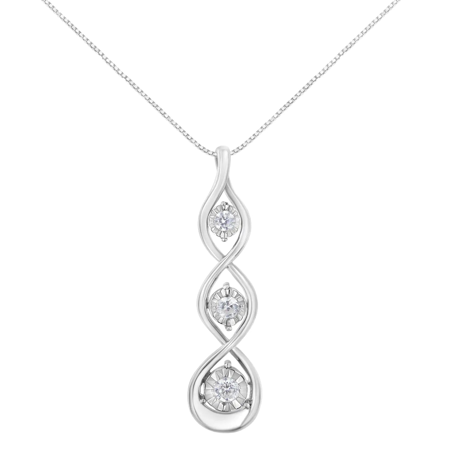 10K White Gold 1/4 cttw 3-Stone Diamond Drop Twisted Pendant Necklace (I-J, I2-I3) WEM Support (www.WEM.support)