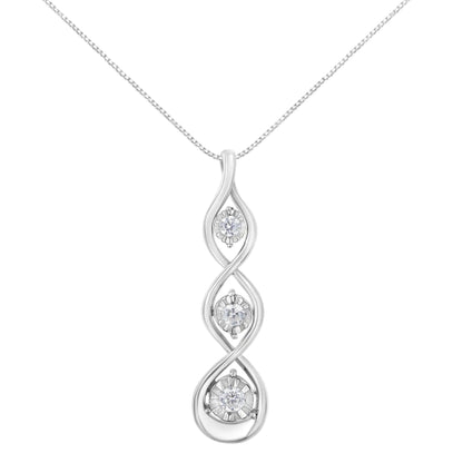 10K White Gold 1/4 cttw 3-Stone Diamond Drop Twisted Pendant Necklace (I-J, I2-I3) WEM Support (www.WEM.support)