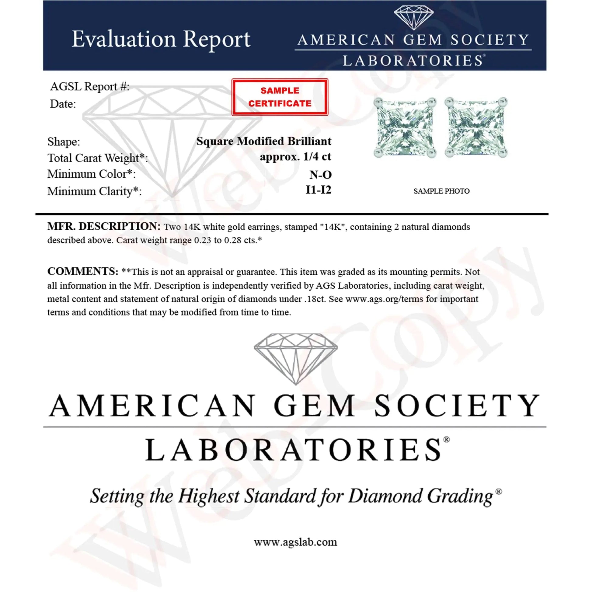 AGS Certified 1/2 Cttw Princess-Cut Square Diamond 4-Prong Solitaire Stud Earrings in 14K Yellow Gold (N-O Color, VS1-VS2 Clarity) WEM Support (www.WEM.support)