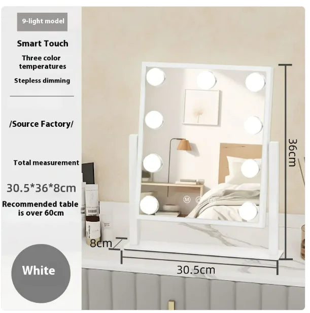 Vanity Mirror with Lights, Hollywood Vanity Makeup Mirror with 9 Dimmable LED Bulbs, 3 Color Lighting Modes, Detachable 10X Magnification, 360°Rotation,White WEM Support (www.WEM.support)