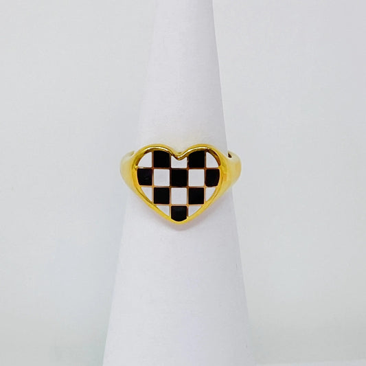 Checkered Heart Signet Ring WEM Support (www.WEM.support)
