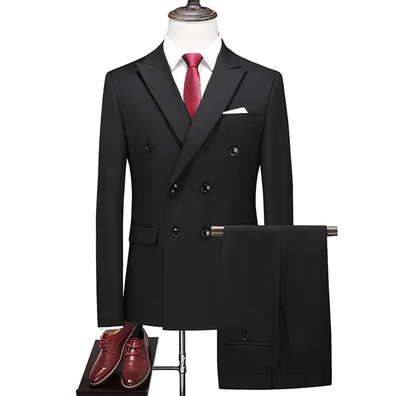 Men's Double Breasted Solid Color Coat Trousers Suit WEM Support (www.WEM.support)