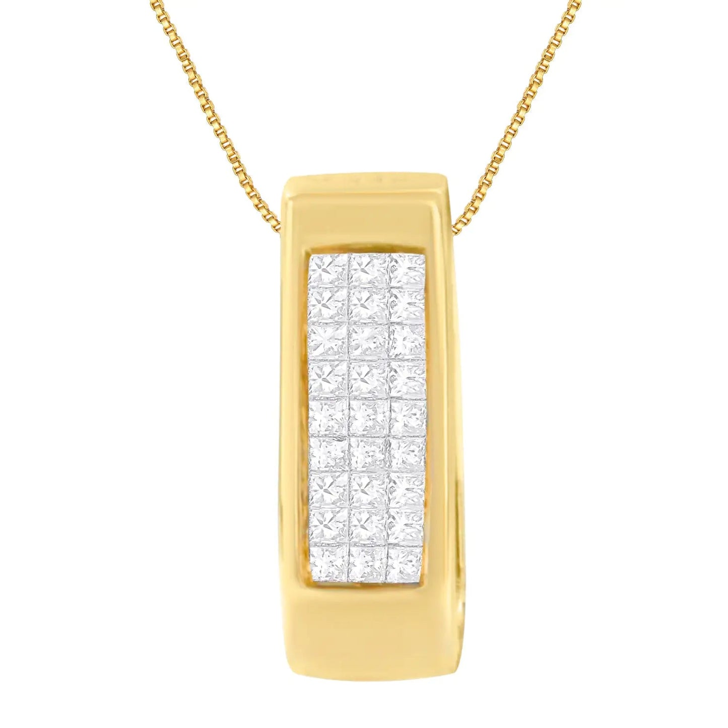 14K Yellow Gold Princess Cut Diamond Bar Halo Pendant Necklace (0.30 cttw, H-I Color, SI1-SI2 Clarity) WEM Support (www.WEM.support)