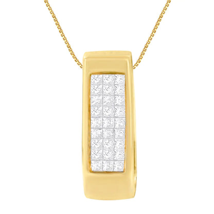 14K Yellow Gold Princess Cut Diamond Bar Halo Pendant Necklace (0.30 cttw, H-I Color, SI1-SI2 Clarity) WEM Support (www.WEM.support)