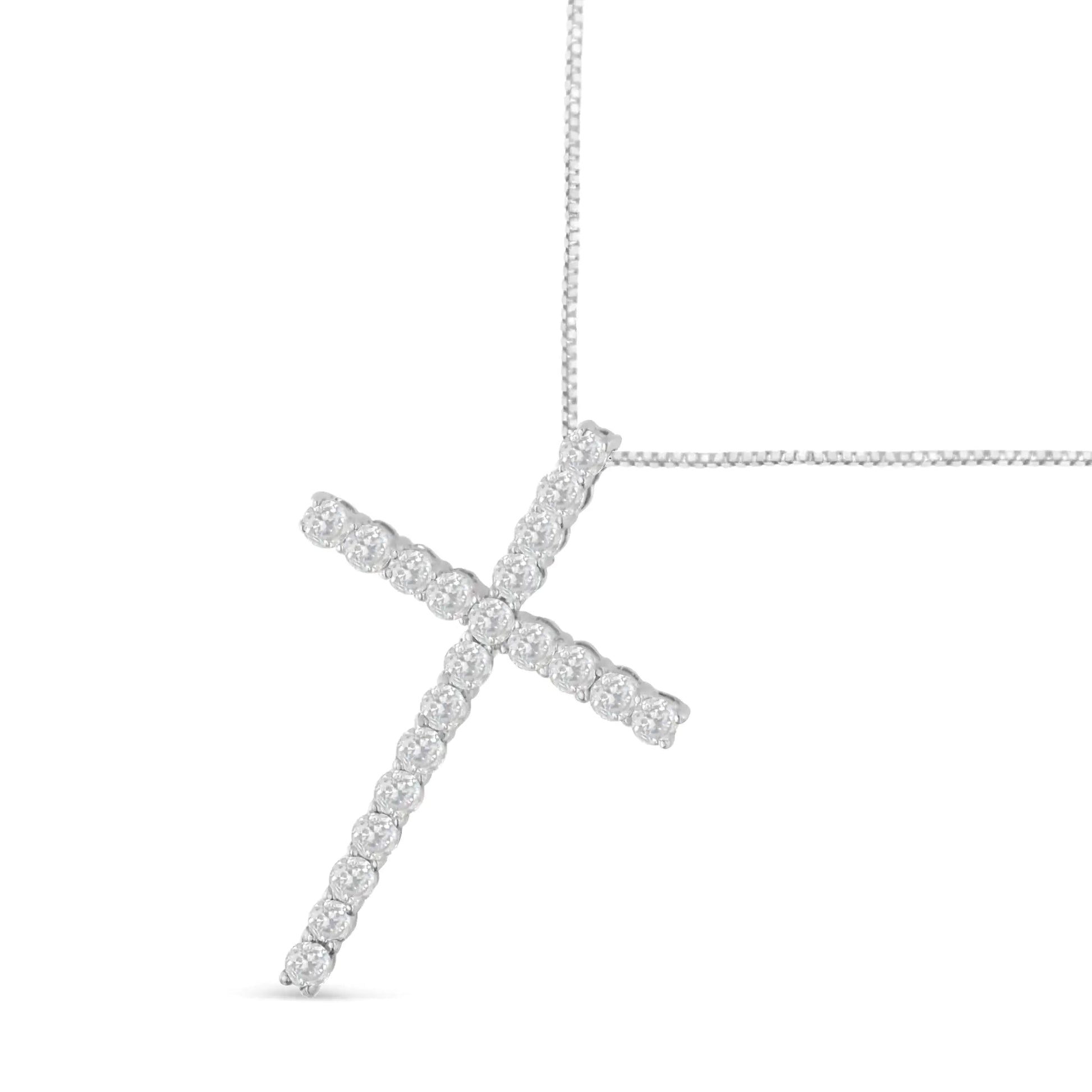 10Kt White Gold 1 cttw Diamond Cross Pendant Necklace (H-I, I1-I2) WEM Support (www.WEM.support)
