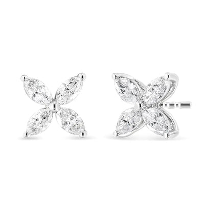 14K White Gold 1.0 Cttw Marquise Diamond 8 Stone Floral Leaf Stud Earrings (H-I Color, SI2-I1 Clarity) WEM Support (www.WEM.support)