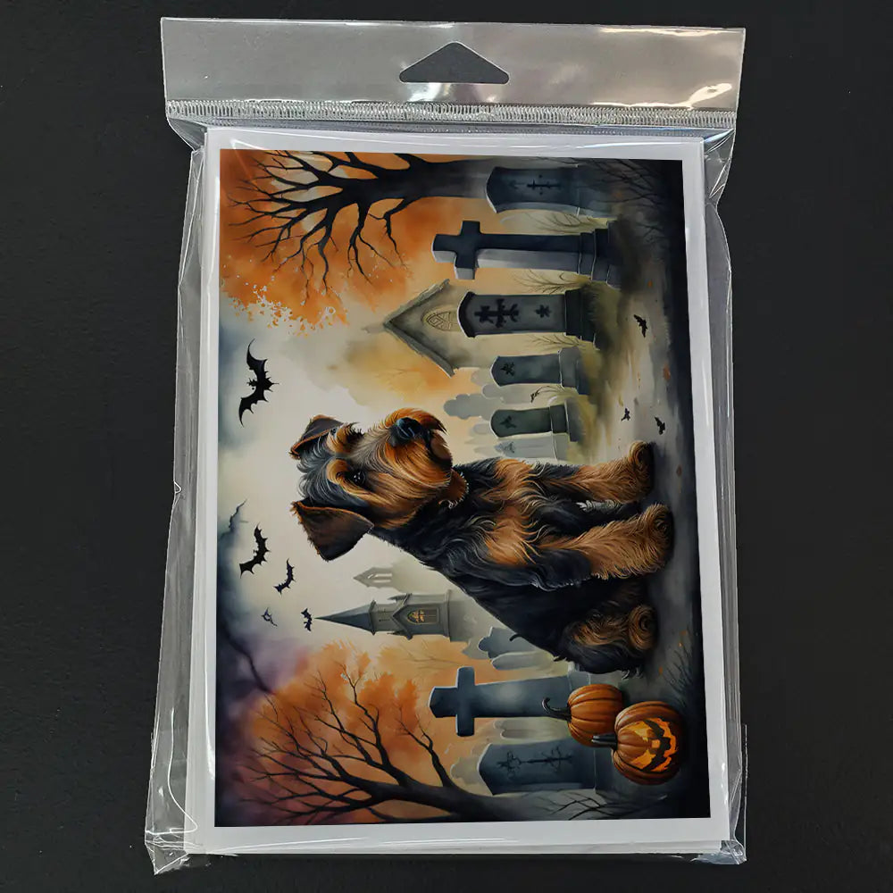 Airedale Terrier Spooky Halloween Greeting Cards Pack of 8 WEM Support (www.WEM.support)