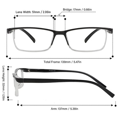 4 Pack Reading Glasses Readers Men Women Square Frame Spring Hinge Unisex Pairs WEM Support (www.WEM.support)