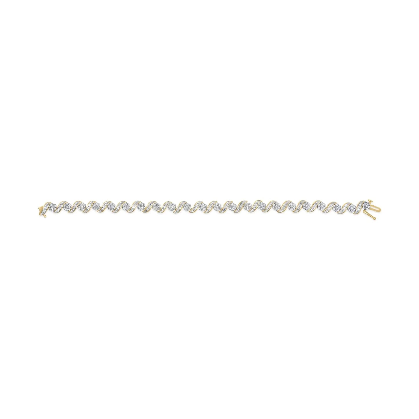 10k Yellow Gold 3.00 Cttw Round-Cut and Baguette-Cut Diamond Floral Link 7.50" Bracelet (J-K Color, I1-I2 Clarity) WEM Support (www.WEM.support)