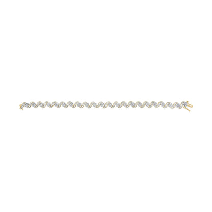 10k Yellow Gold 3.00 Cttw Round-Cut and Baguette-Cut Diamond Floral Link 7.50" Bracelet (J-K Color, I1-I2 Clarity) WEM Support (www.WEM.support)