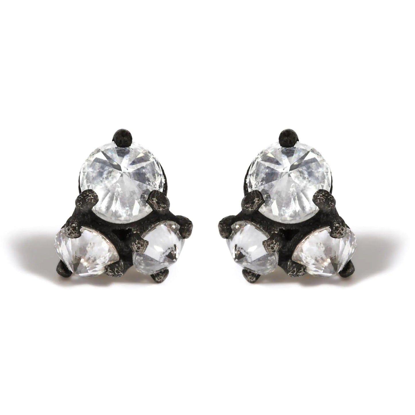 14K Yellow Gold and Black Oxidized Reverse Set 1 1/4 Cttw Diamond Trio Stud Earrings (I-J Color, I1-I2 Clarity) WEM Support (www.WEM.support)
