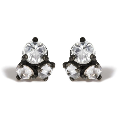 14K Yellow Gold and Black Oxidized Reverse Set 1 1/4 Cttw Diamond Trio Stud Earrings (I-J Color, I1-I2 Clarity) WEM Support (www.WEM.support)