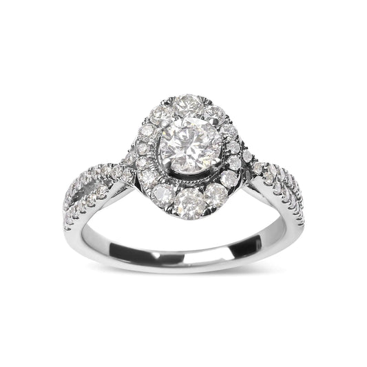 14k White Gold GIA Certified 1 1/5 Cttw Diamond Oval Halo Shaped Engagement Ring (G-H Color, SI1-SI2 Clarity) - Ring Size 7 WEM Support (www.WEM.support)