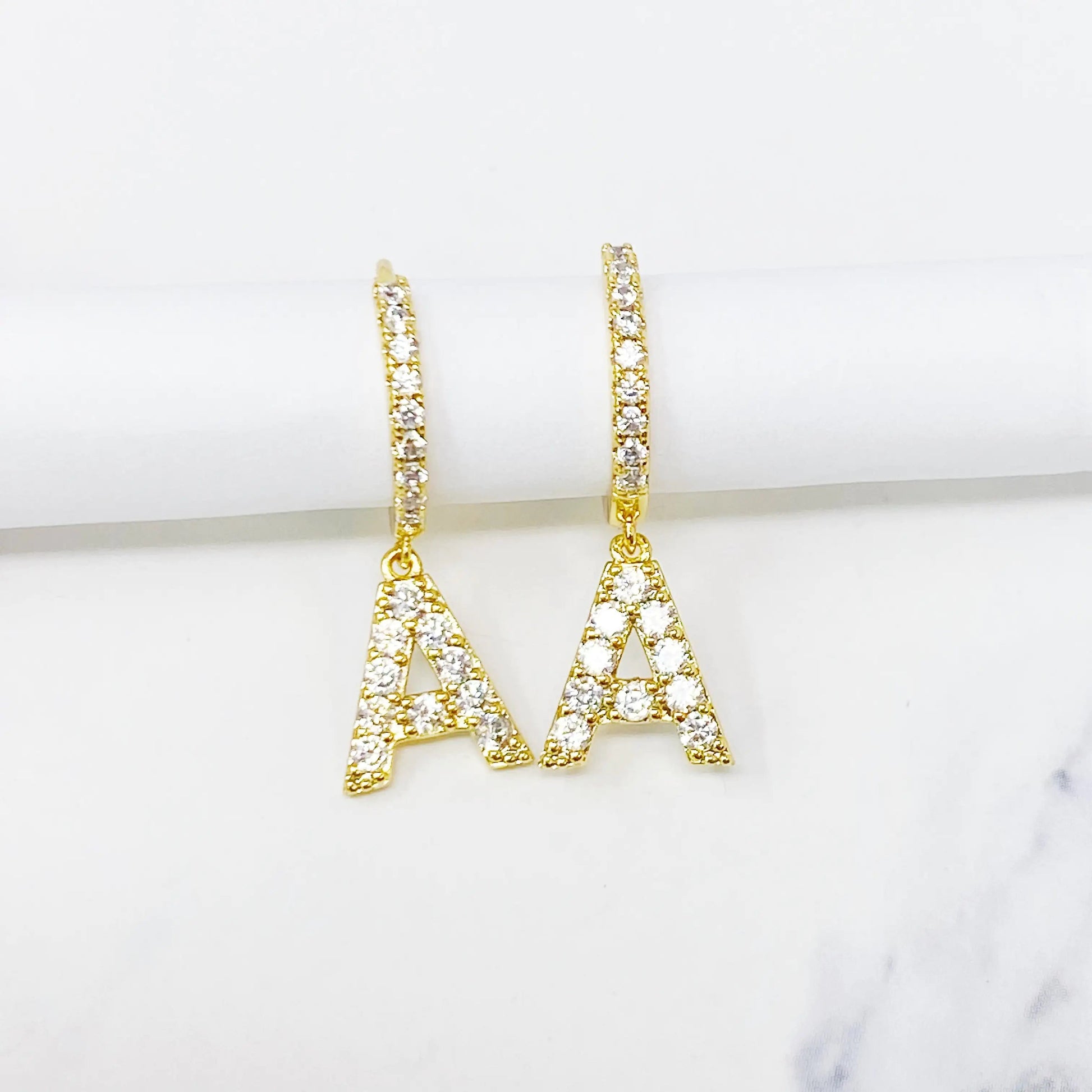 Crystal Initial Drop Earrings WEM Support (www.WEM.support)