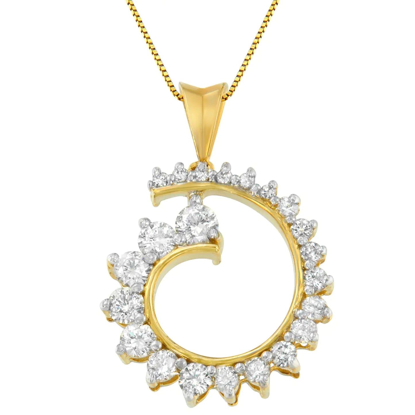 10K Yellow Gold Round Cut Diamond Curve Pendant Necklace (1.00 cttw, H-I Color, I1-I2 Clarity) WEM Support (www.WEM.support)
