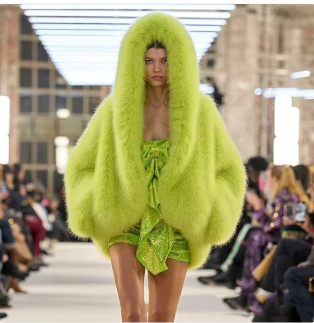 Women's Faux Fox Fur Hooded Coat WEM Support (www.WEM.support)