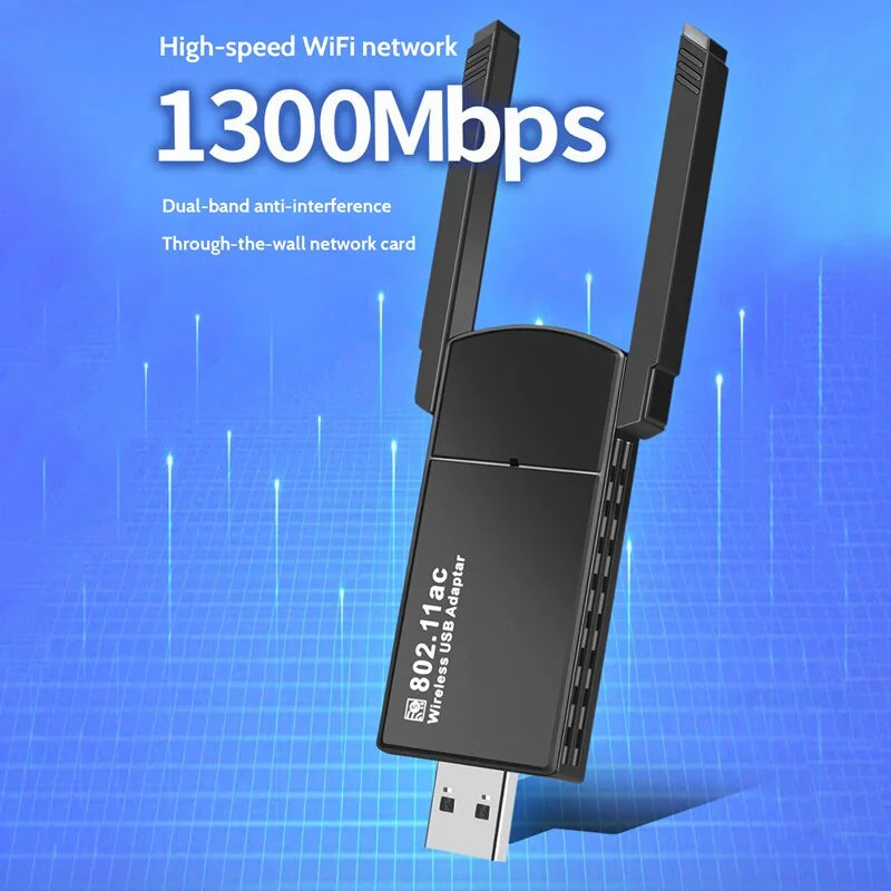 USB 3.0 Wireless WIFI Adapter 1300Mbps Long Range Dongle Dual Band 5Ghz Network WEM Support (www.WEM.support)