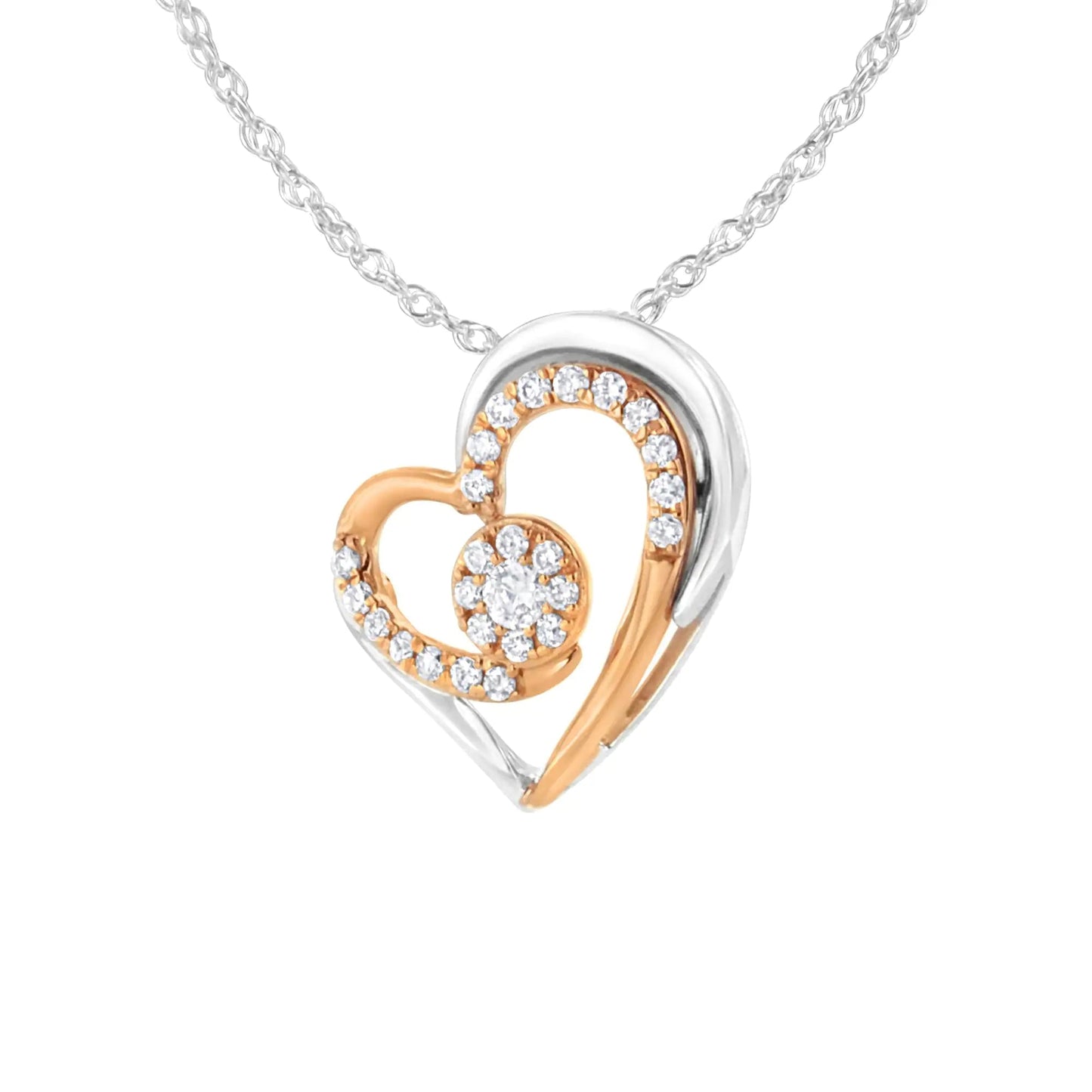 Collier Pendentif Coeur en Argent Sterling Plaqué Or Rose et Blanc 10k avec Diamants de Laboratoire de 3/8 carat (Couleur F-G, Clarté VS2-SI1) WEM Support (www.WEM.support)