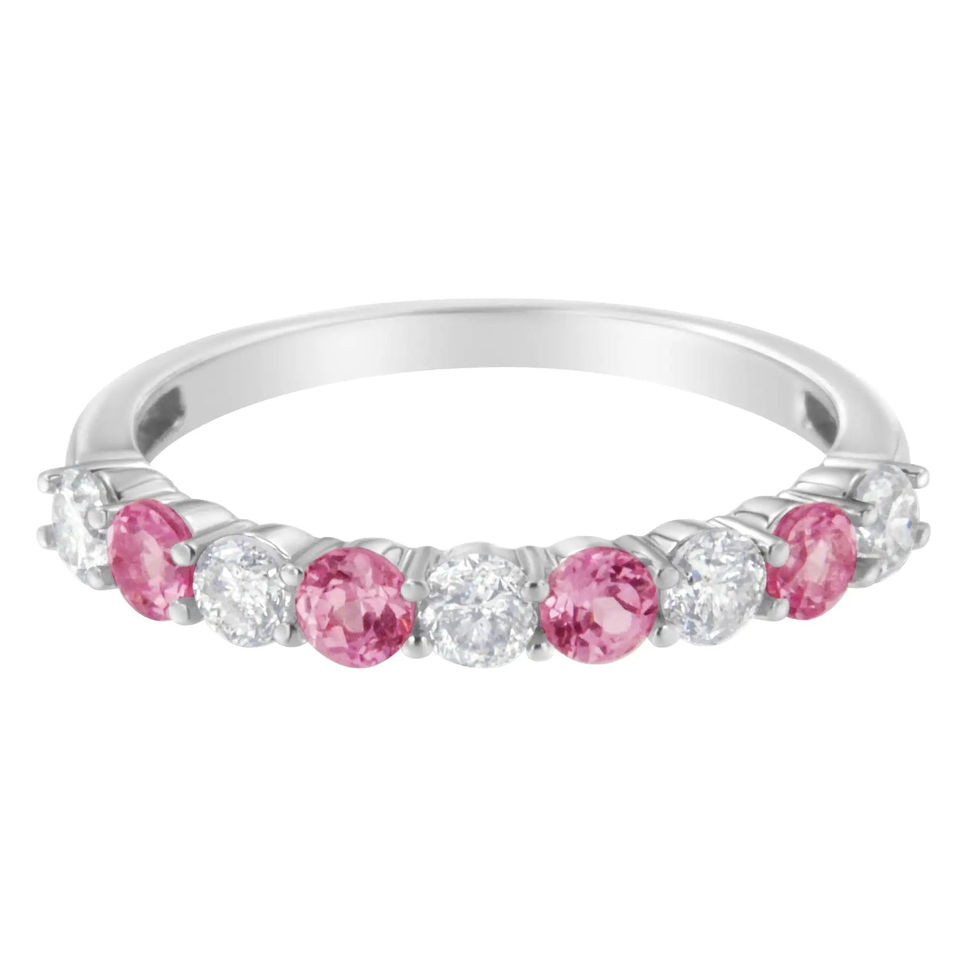 10KT White Gold 1/2 cttw Diamond and 3MM Created Gemstone Band Ring (H-I, I1-I2) WEM Support (www.WEM.support)