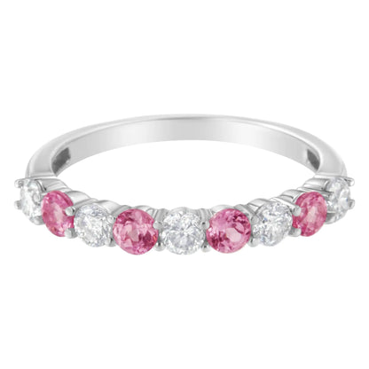 10KT White Gold 1/2 cttw Diamond and 3MM Created Gemstone Band Ring (H-I, I1-I2) WEM Support (www.WEM.support)
