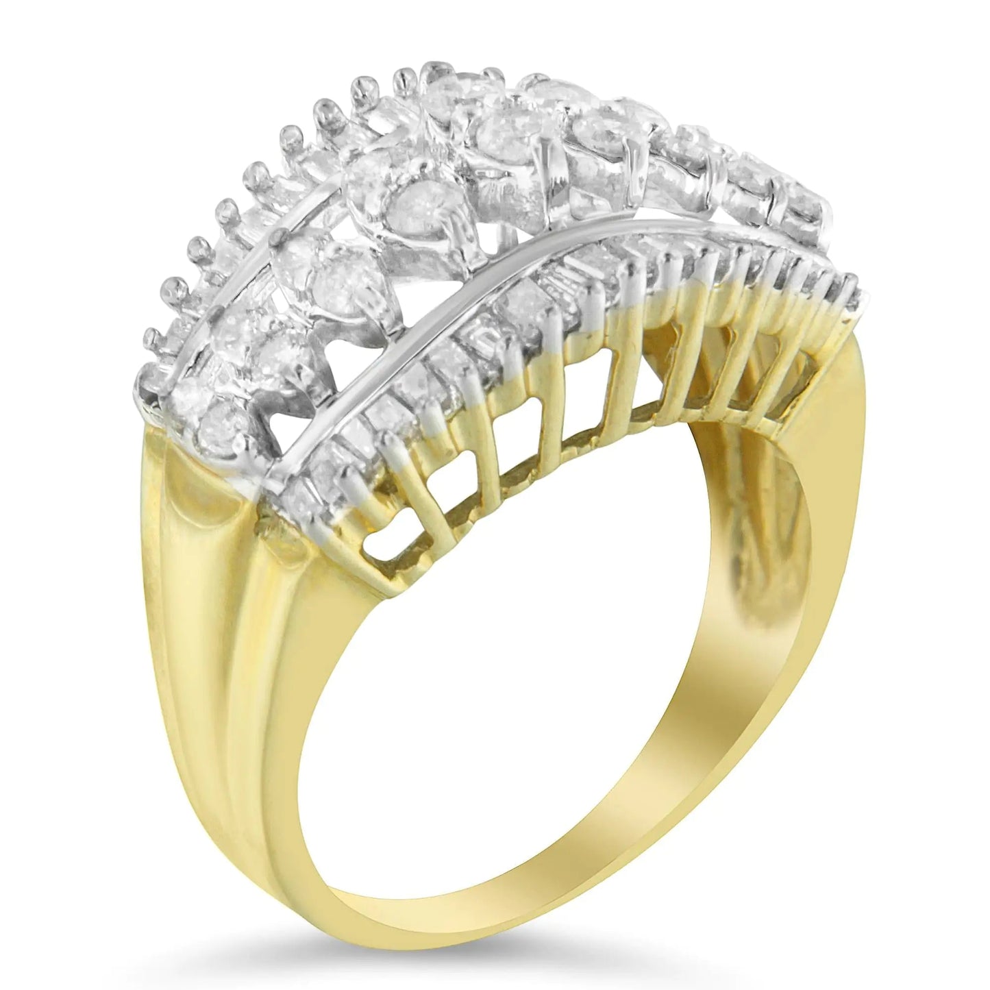 10KT Two-Tone Gold Diamond Cluster Band (1 cttw, I-J Color, I1-I2 Clarity) WEM Support (www.WEM.support)