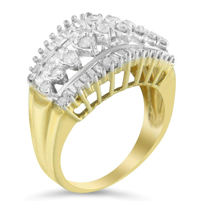 10KT Two-Tone Gold Diamond Cluster Band (1 cttw, I-J Color, I1-I2 Clarity) WEM Support (www.WEM.support)