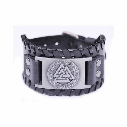 Viking Valknut Amulet Leather Bracelet WEM Support (www.WEM.support)