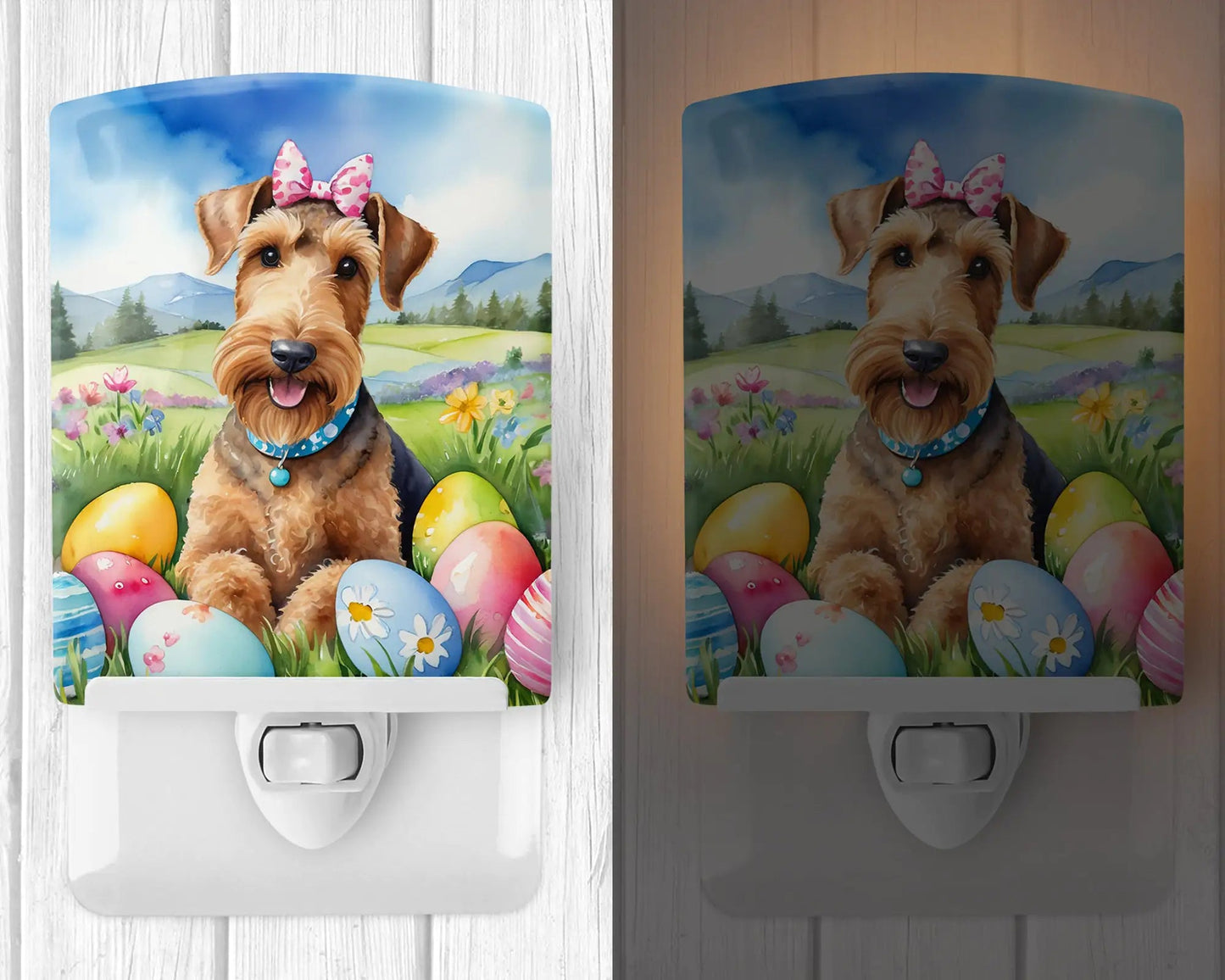 Airedale Terrier Easter Egg Hunt Ceramic Night Light WEM Support (www.WEM.support)