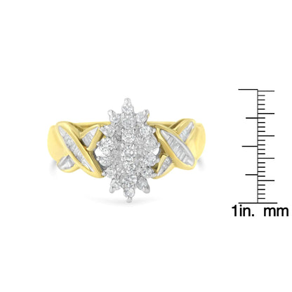 10K Two-Toned Round Baguette Diamond Cluster Ring (1/2 Cttw, I-J Color, I2-I3 Clarity) WEM Support (www.WEM.support)