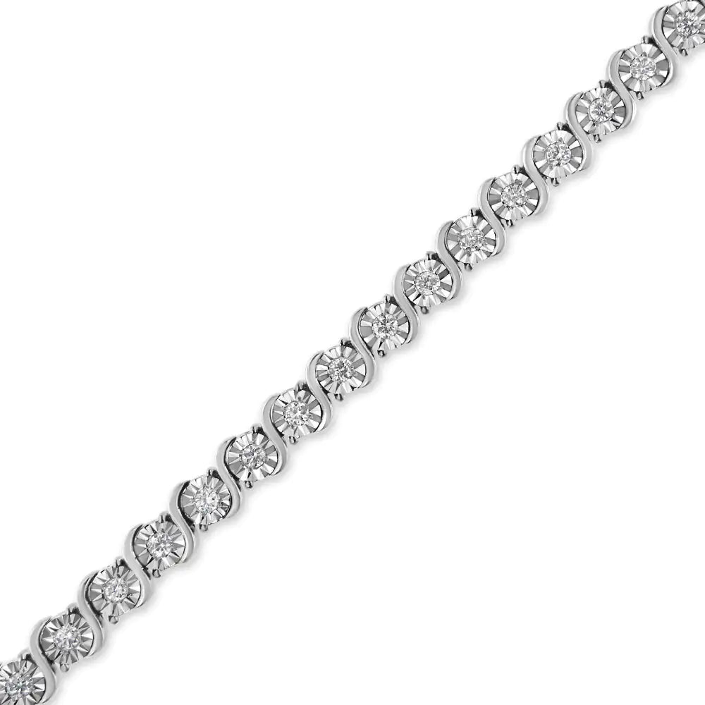14K White Gold 1.00 Cttw Lab Grown Diamond Round Miracle Plate and "S" Link Tennis Bracelet (F-G Color, VS2-SI1 Clarity) Size 7" WEM Support (www.WEM.support)