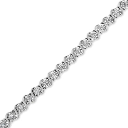14K White Gold 1.00 Cttw Lab Grown Diamond Round Miracle Plate and "S" Link Tennis Bracelet (F-G Color, VS2-SI1 Clarity) Size 7" WEM Support (www.WEM.support)