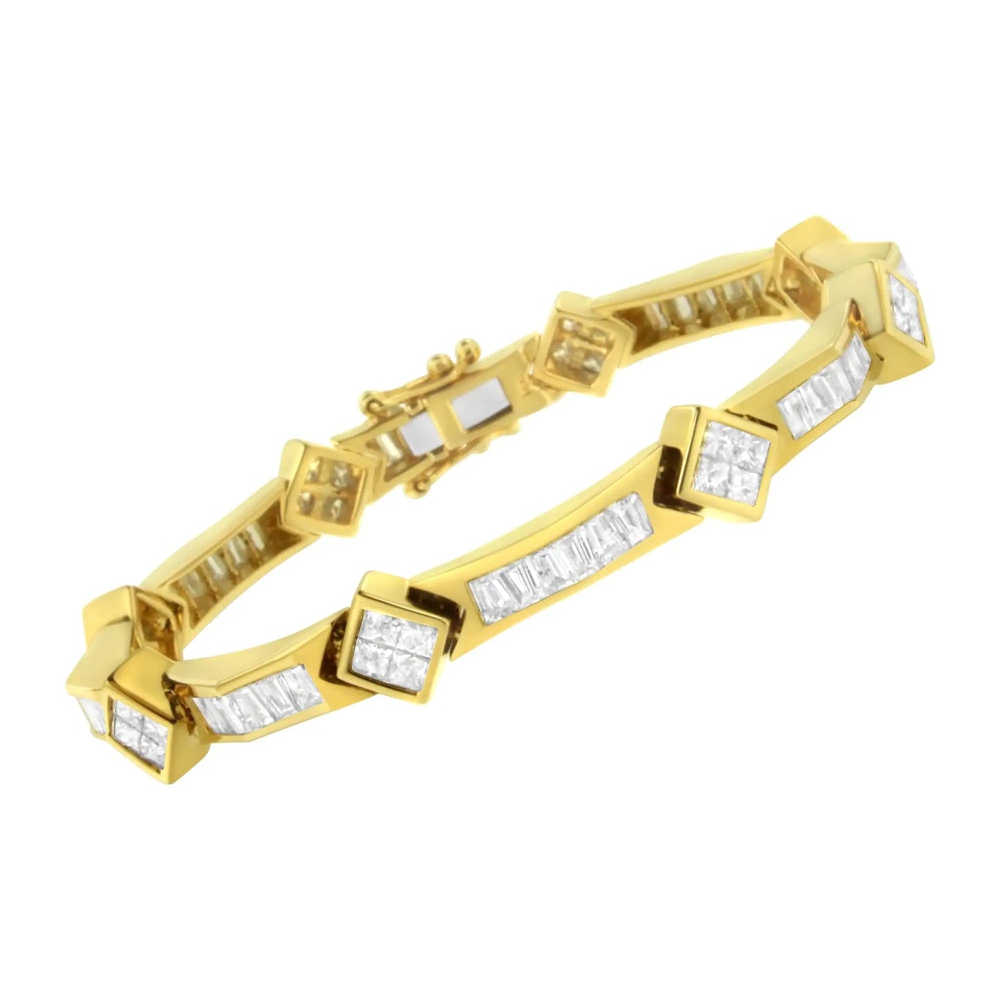 14K Yellow Gold 5-3/8 Cttw Baguette & Princess Cut Diamond 7" Geometric Link Tennis Bracelet (H-I Color, SI1-SI2 Clarity) WEM Support (www.WEM.support)