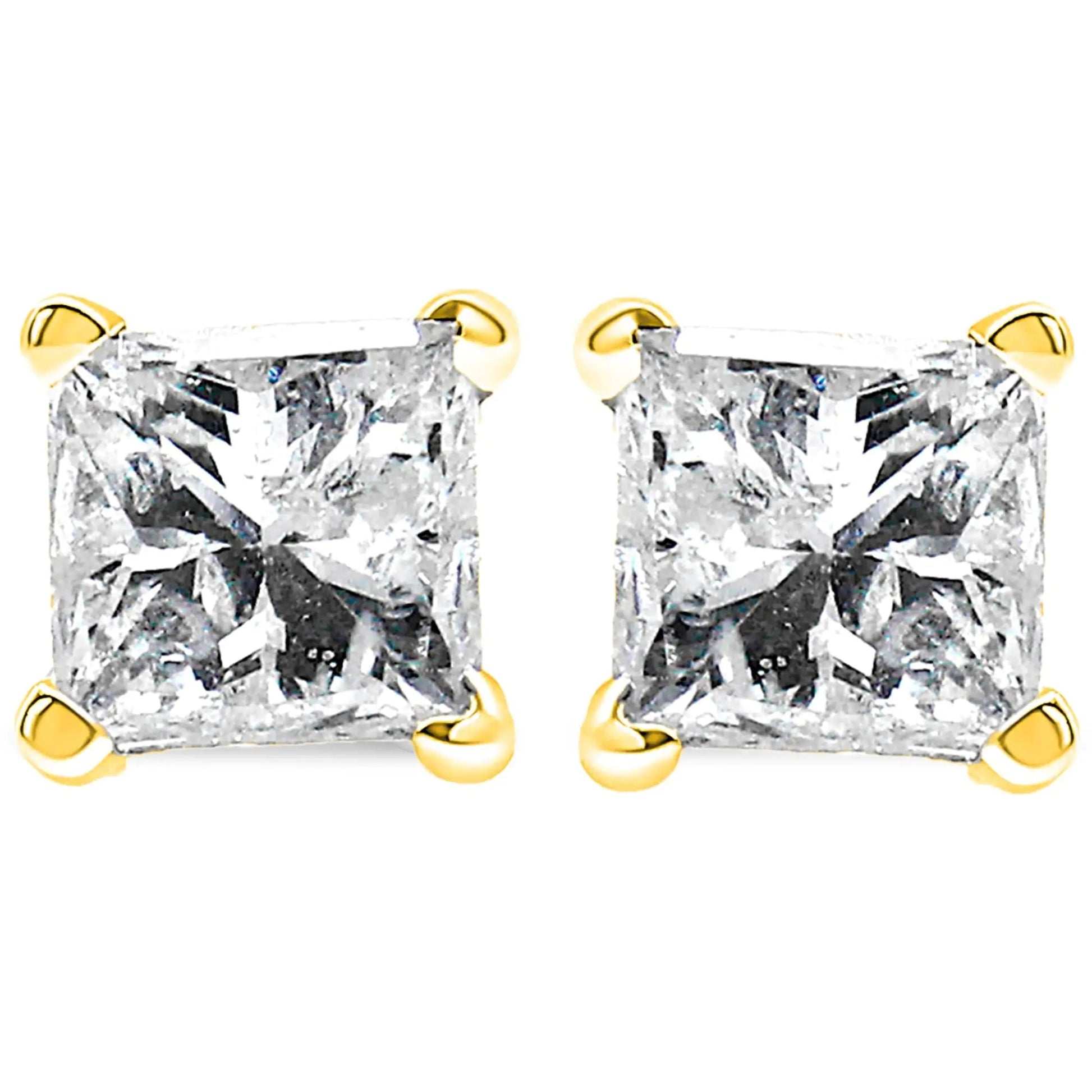 AGS Certified 1/2 Cttw Princess-Cut Square Diamond 4-Prong Solitaire Stud Earrings in 14K Yellow Gold (N-O Color, VS1-VS2 Clarity) WEM Support (www.WEM.support)