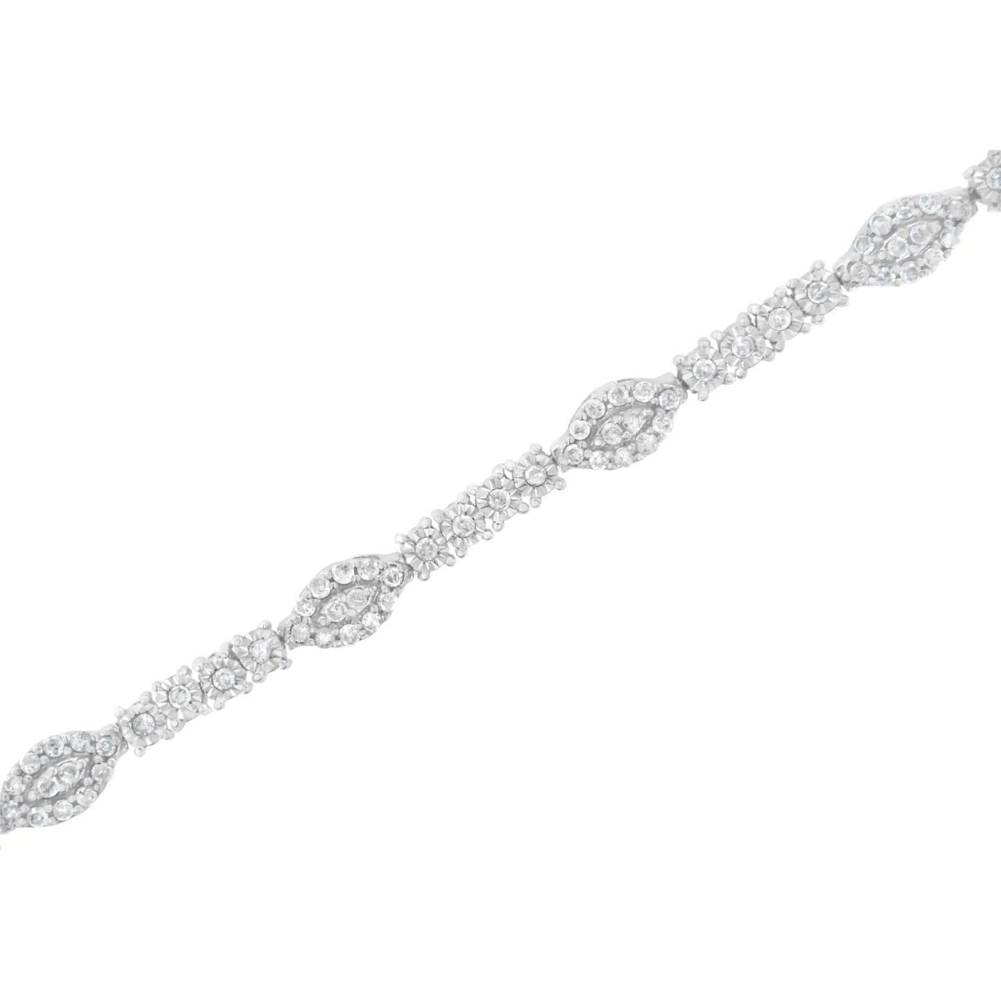 .925 Sterling Silver 1-1/2 cttw Diamond Marquise Halo and Line Link Tennis Bracelet (I-J Color, I2-I3 Clarity) - 7-1/4" WEM Support (www.WEM.support)