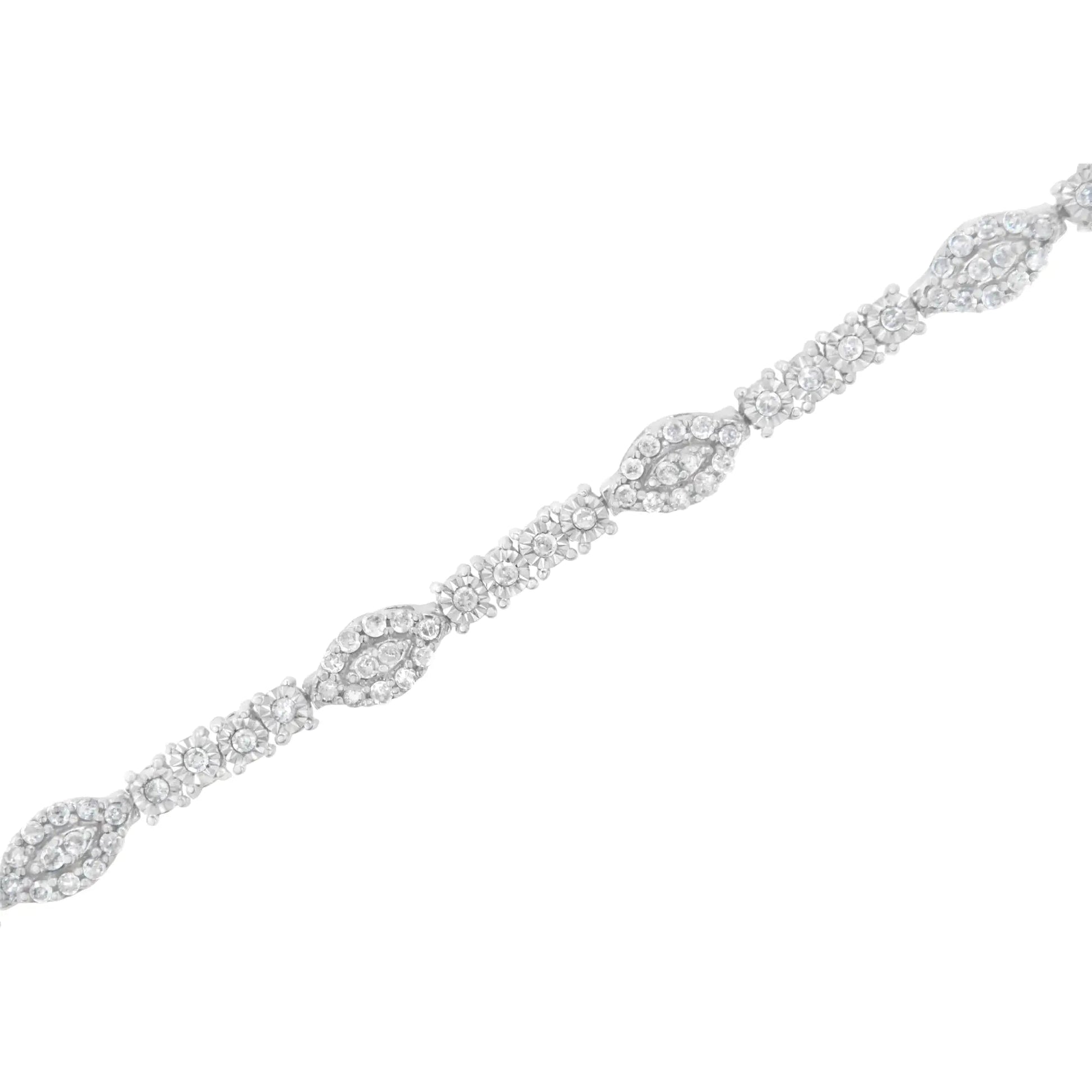 .925 Sterling Silver 1-1/2 cttw Diamond Marquise Halo and Line Link Tennis Bracelet (I-J Color, I2-I3 Clarity) - 7-1/4" WEM Support (www.WEM.support)
