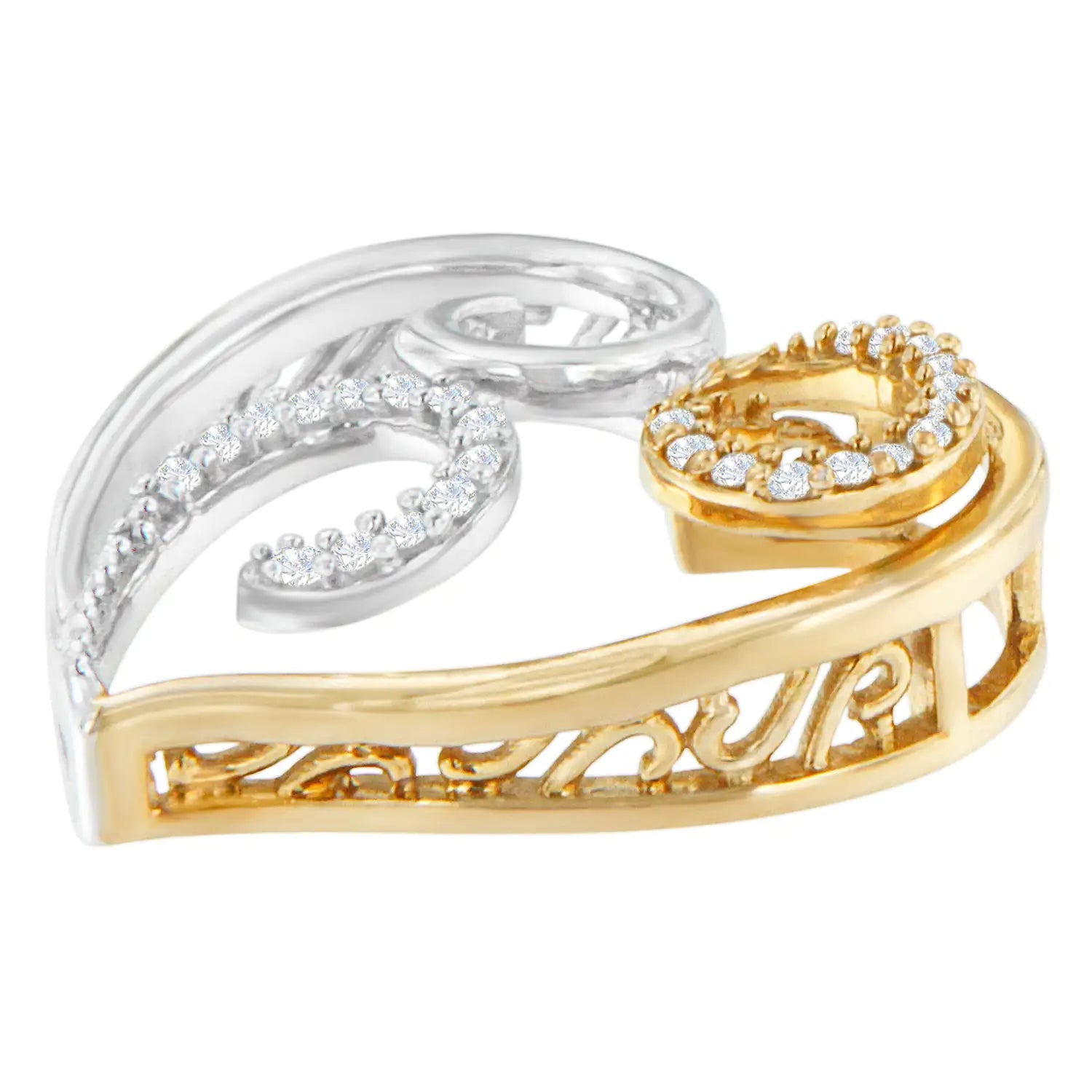 10K Two-Toned Gold 1/10 cttw Round Cut Diamond Swirl Heart Accent Pendant Necklace (H-I, I1-I2) WEM Support (www.WEM.support)