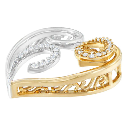 10K Two-Toned Gold 1/10 cttw Round Cut Diamond Swirl Heart Accent Pendant Necklace (H-I, I1-I2) WEM Support (www.WEM.support)