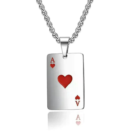 Stainless Steel Poker Card Necklace WEM Support (www.WEM.support)
