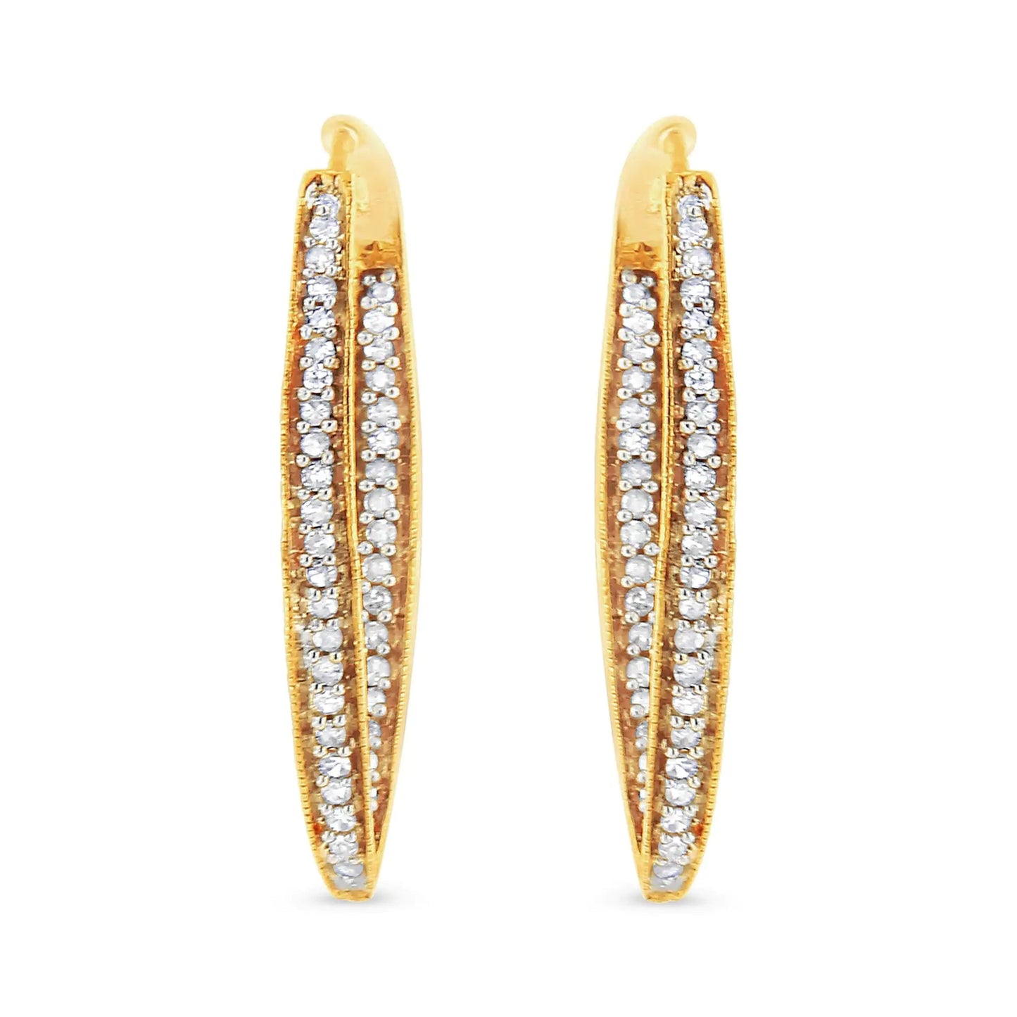 14K Yellow Gold 1/2 Cttw Diamond Inside Out Hoop Earrings for Women (I-J Color, I2-I3 Clarity) WEM Support (www.WEM.support)