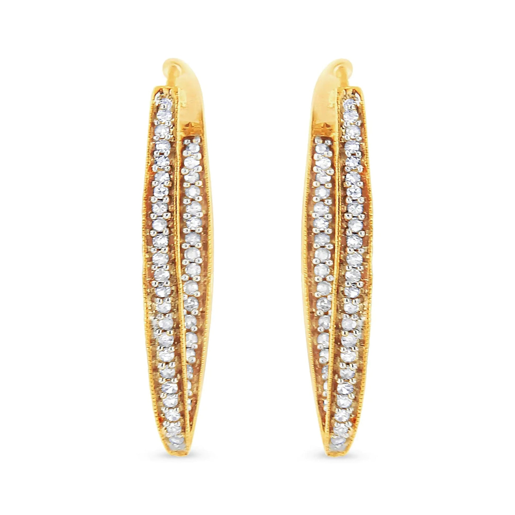 14K Yellow Gold 1/2 Cttw Diamond Inside Out Hoop Earrings for Women (I-J Color, I2-I3 Clarity) WEM Support (www.WEM.support)